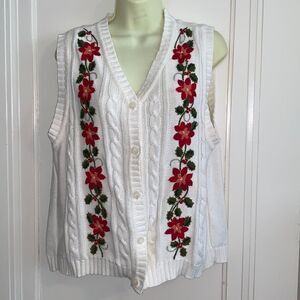 Vtg Lizsport cream Christmas sweater vest